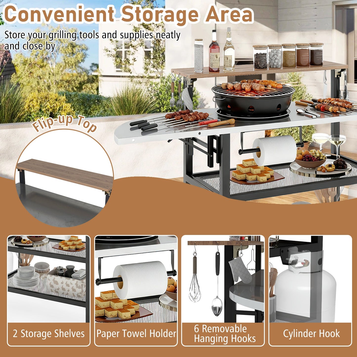 GemGear Outdoor Foldable Grill Table with Flip-Up Top and 2 Storage Shelves for Backyard on Tampa Home & Garden Store