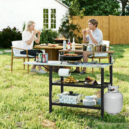 GemGear outdoor foldable grill table with flip-up top and 2 storage shelves for backyard garden on Tampa Home & Garden Store
