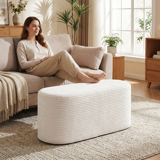 Upholstered Ottoman Bench with High-Density Sponge-Beige - Tampa Home & Garden Store