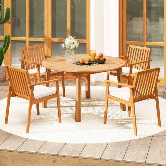 5 Pieces Acacia Wood Patio Dining Set with Umbrella Hole - Tampa Home & Garden Store