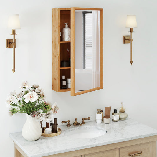 Bamboo Small Medicine Cabinet with Mirror Door and Removable Shelves-Natural - Tampa Home & Garden Store