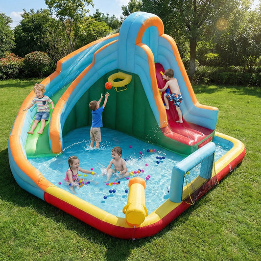 Inflatable Water Slide Park 6-in-1 Giant Bounce House without Blower costway5 - Tampa Home & Garden Store