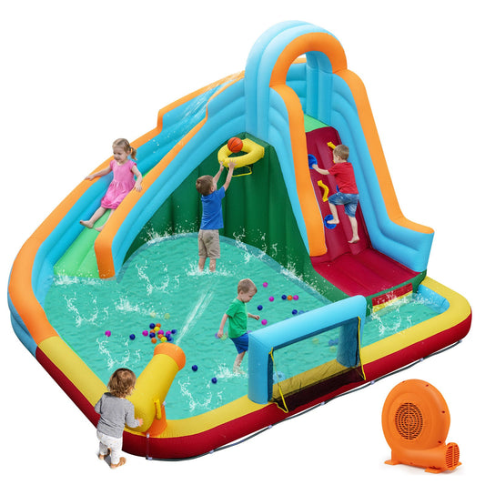 6-in-1 Inflatable Water Slide Park with 750W Blower for Yard - Tampa Home & Garden Store