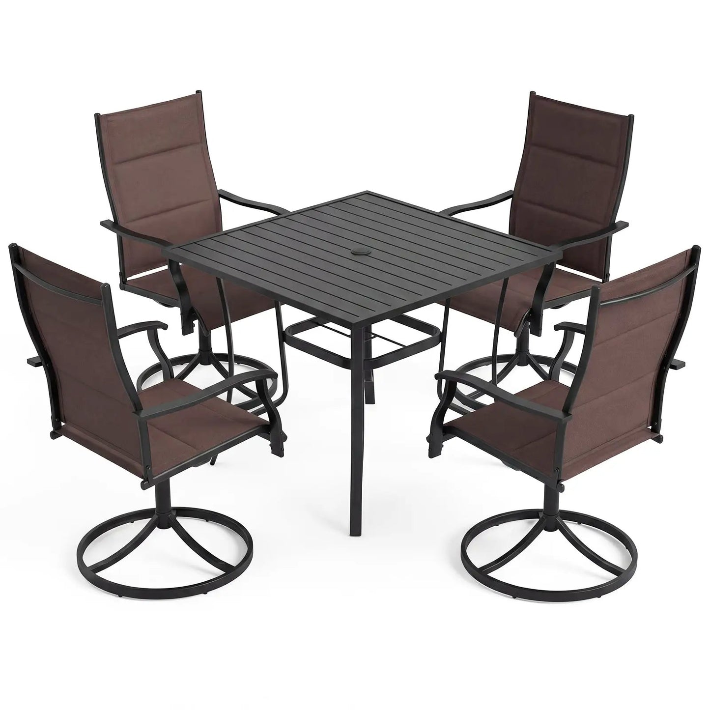 Outdoor Dining Set with 4 Swivel Chairs and Table