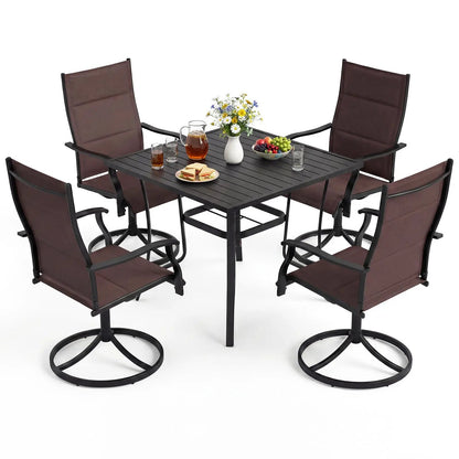 Outdoor Dining Set with 4 Swivel Chairs and Table
