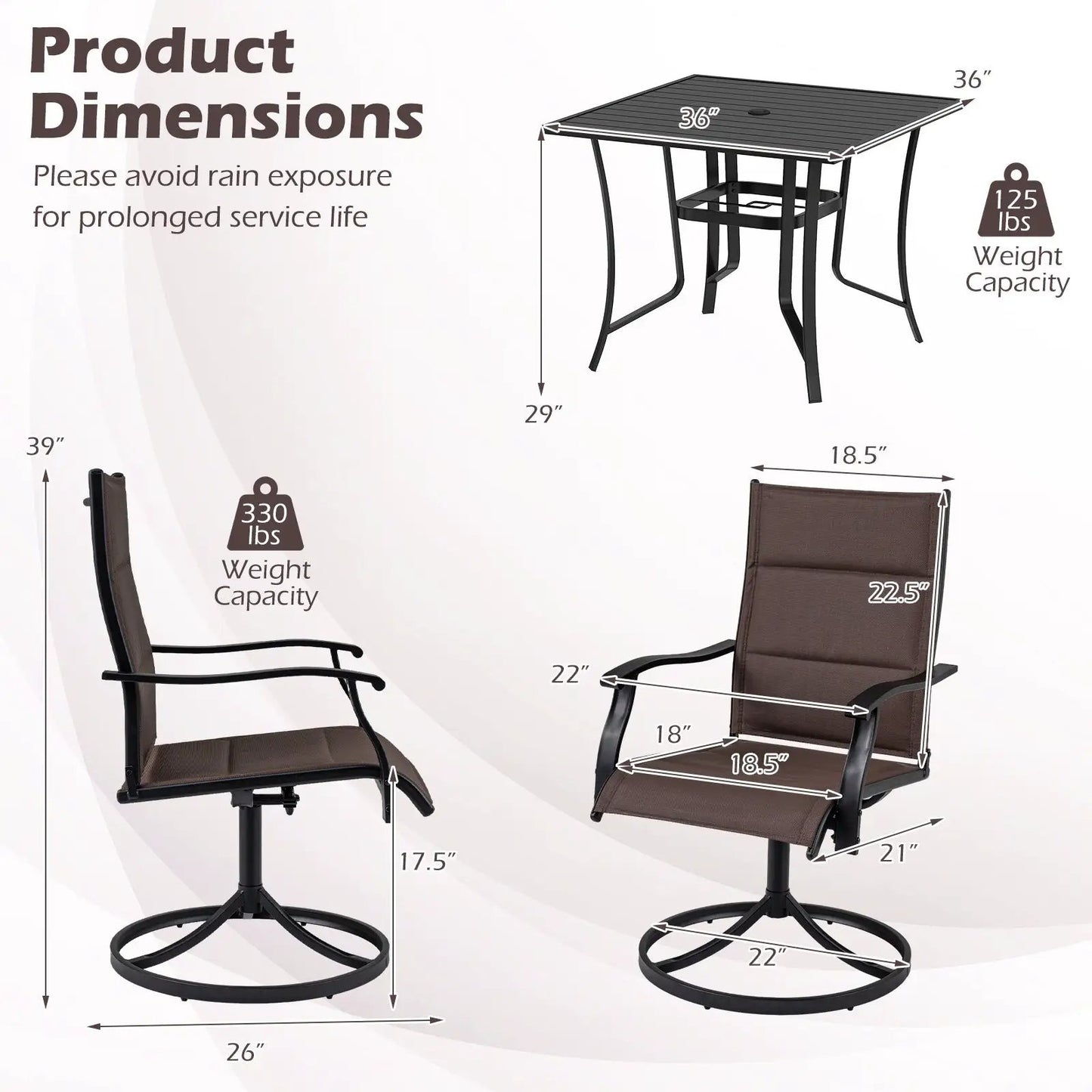 Outdoor Dining Set with 4 Swivel Chairs and Table