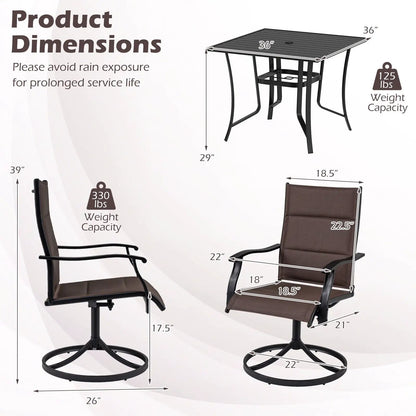 Outdoor Dining Set with 4 Swivel Chairs and Table