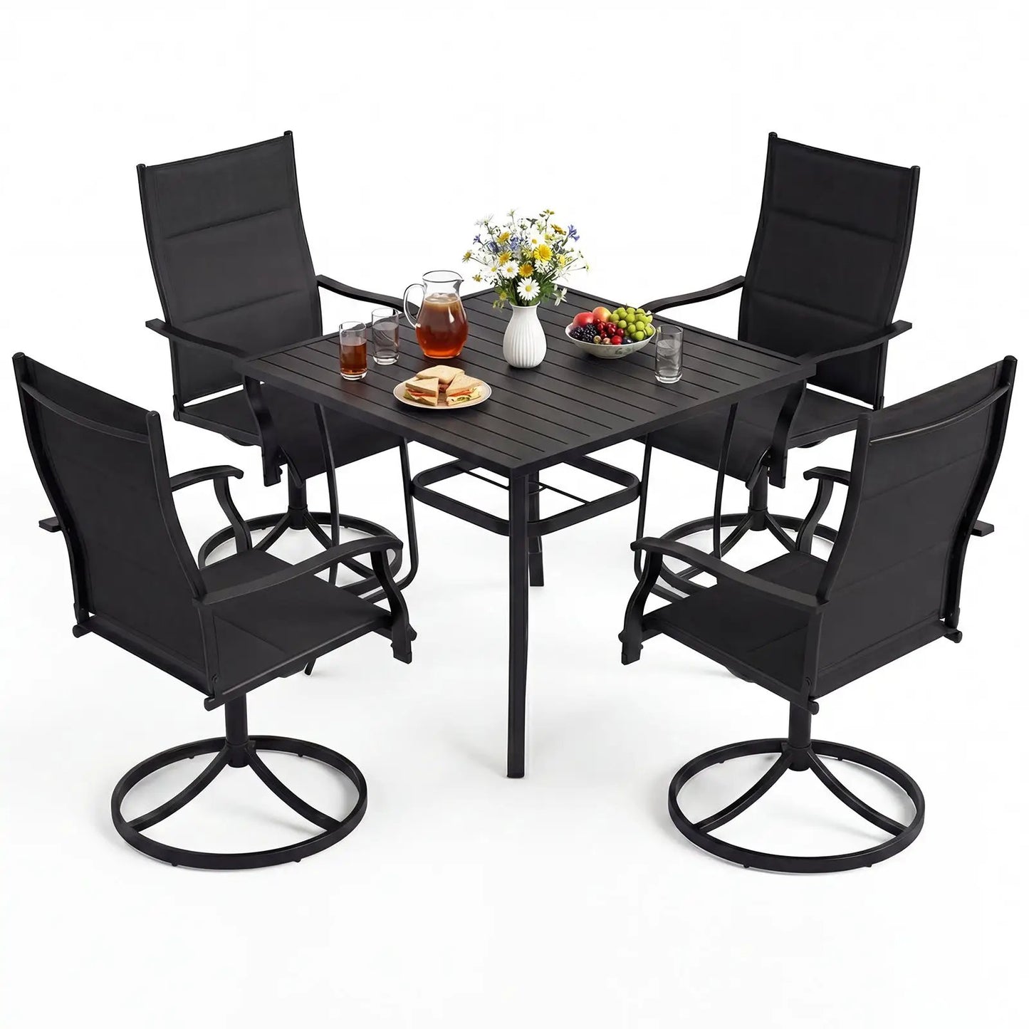 Outdoor Dining Set with 4 Swivel Chairs and Table
