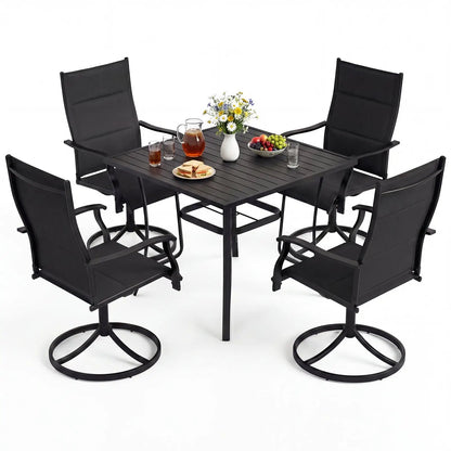 Outdoor Dining Set with 4 Swivel Chairs and Table