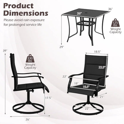 Outdoor Dining Set with 4 Swivel Chairs and Table