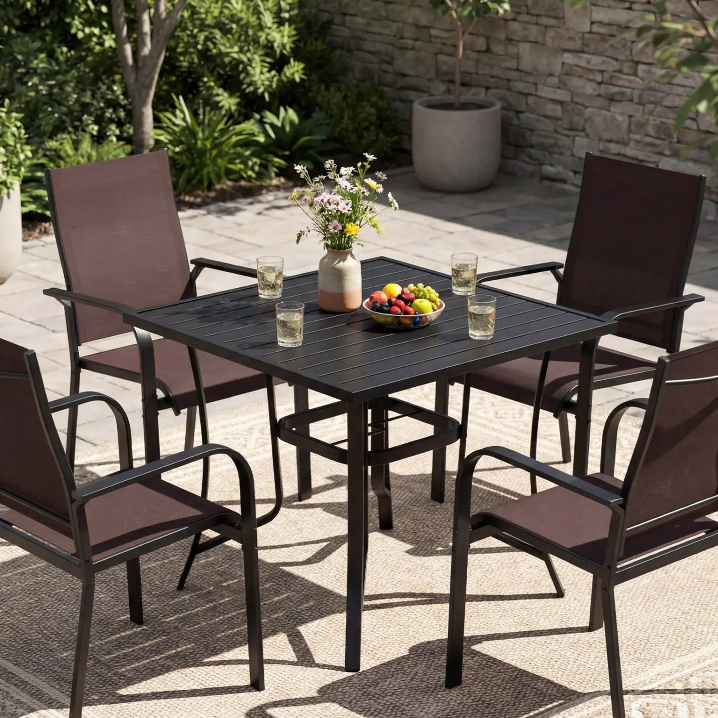 5 Piece Patio Dining Set for Four with Chairs