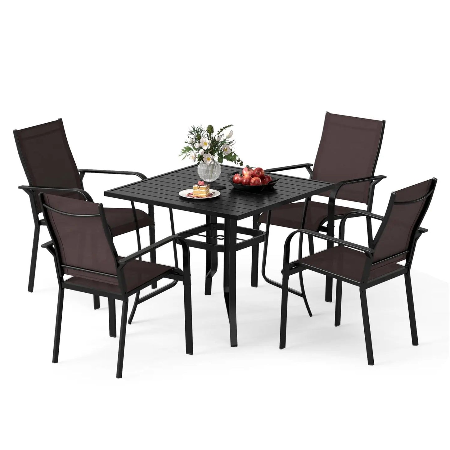 5 Piece Patio Dining Set for Four with Chairs