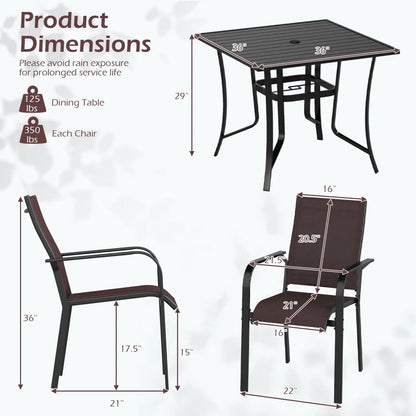 5 Piece Patio Dining Set for Four with Chairs