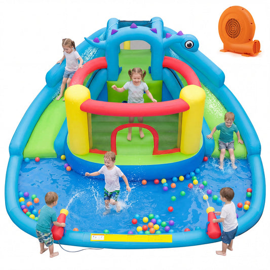 Inflatable Water Slide Park Dinosaur-themed Kids Inflatable Bounce House with Double Slides - Tampa Home & Garden Store