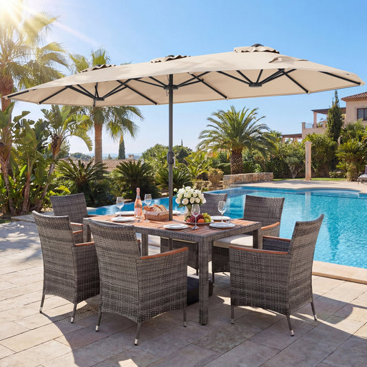 8-Piece Patio Dining Set with Double-Sided Market Umbrella - Tampa Home & Garden Store
