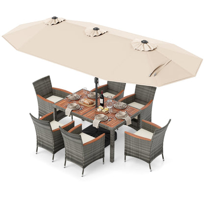 8-Piece Patio Dining Set with Double-Sided Market Umbrella