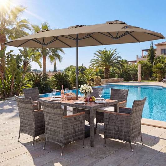 8-Piece Patio Dining Set with Double-Sided Market Umbrella - Tampa Home & Garden Store