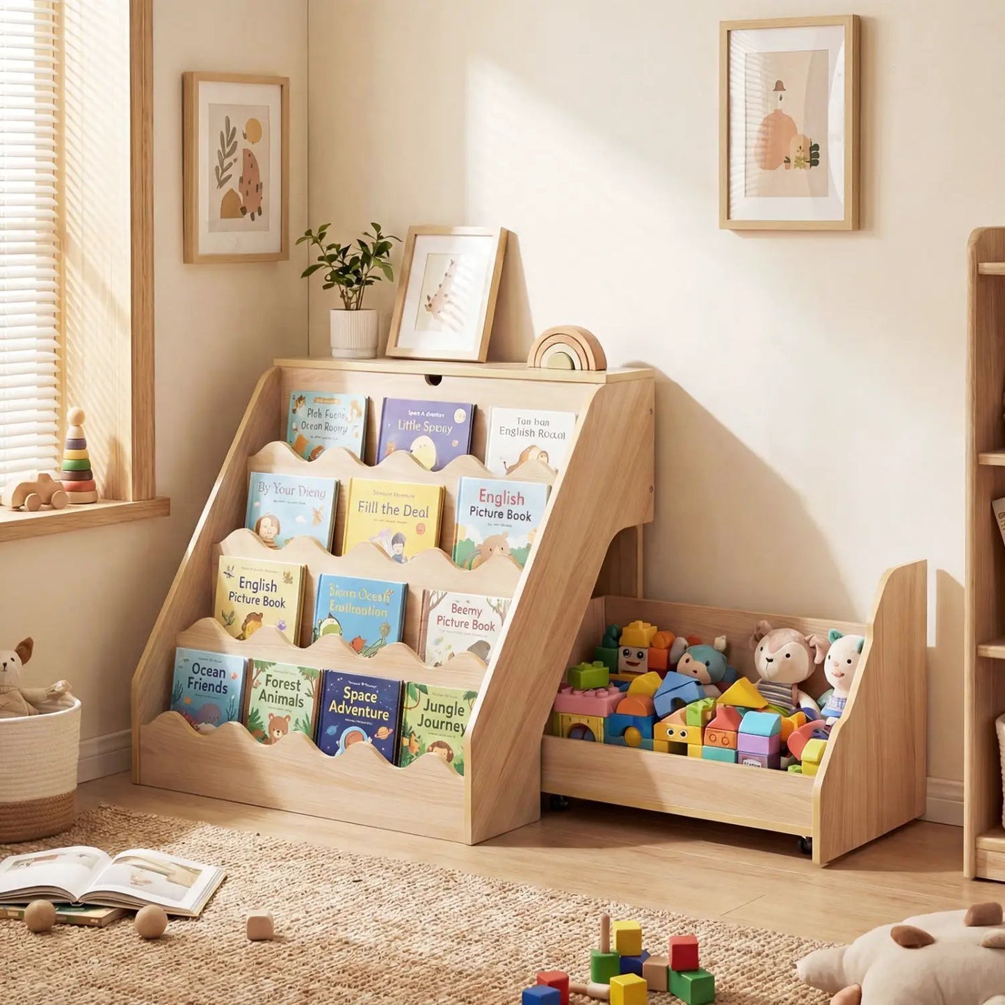 2 in 1 Kids Bookshelf and Toy Storage Organizer