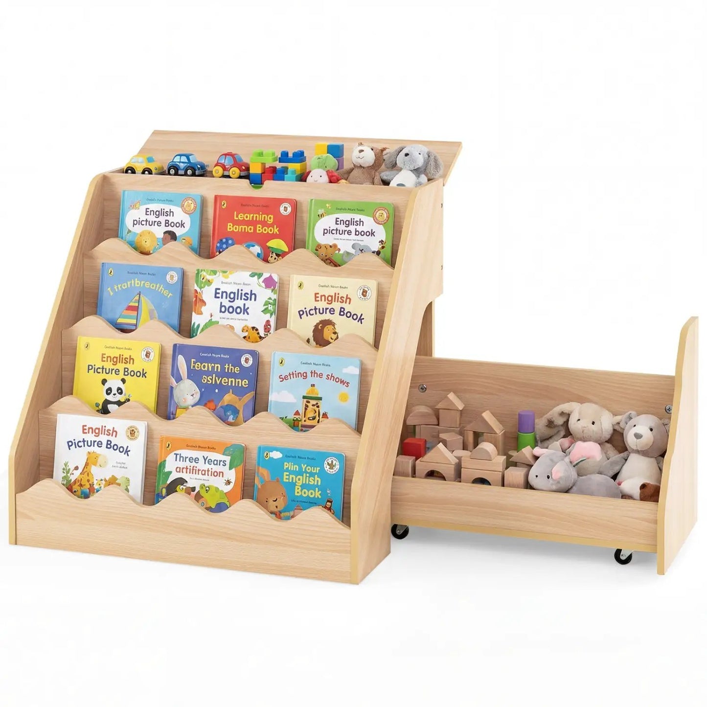 2 in 1 Kids Bookshelf and Toy Storage Organizer