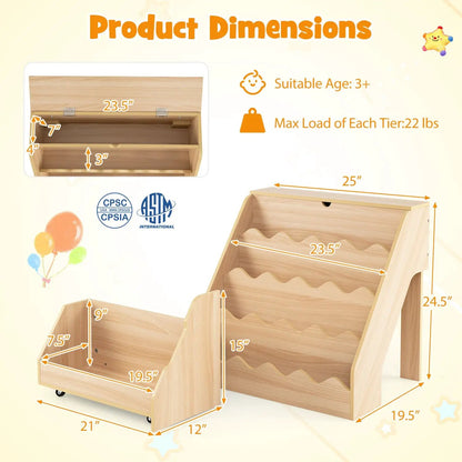 2 in 1 Kids Bookshelf and Toy Storage Organizer