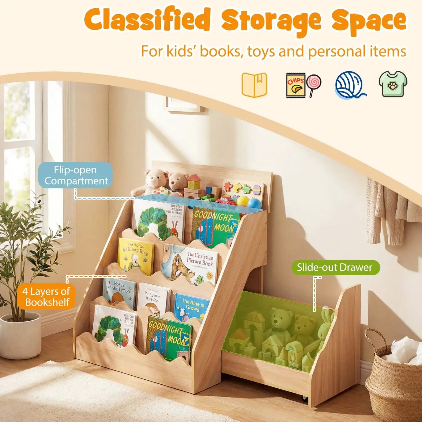 2 in 1 Kids Bookshelf and Toy Storage Organizer