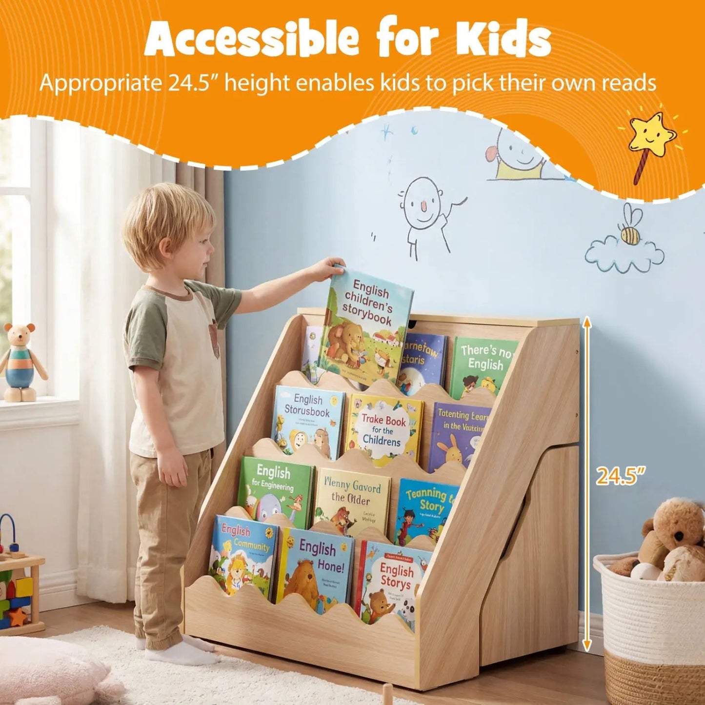 2 in 1 Kids Bookshelf and Toy Storage Organizer