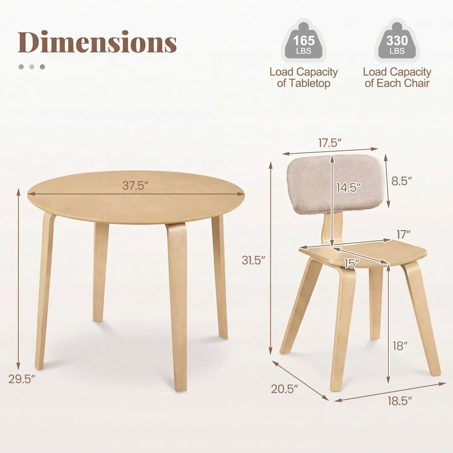 Rubber Wood 3 Piece Dining Set with Padded Chairs