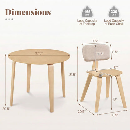 Rubber Wood 3 Piece Dining Set with Padded Chairs