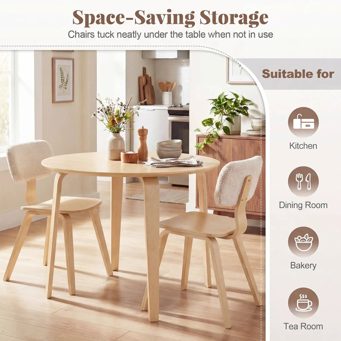 Rubber Wood 3 Piece Dining Set with Padded Chairs