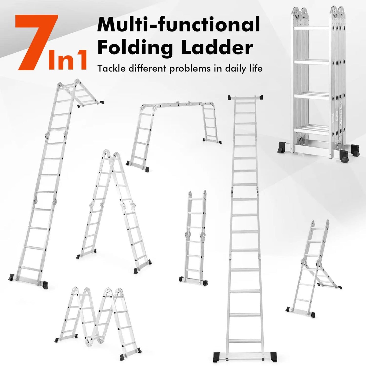 Folding Aluminum Ladder with Safe Locking Hinge