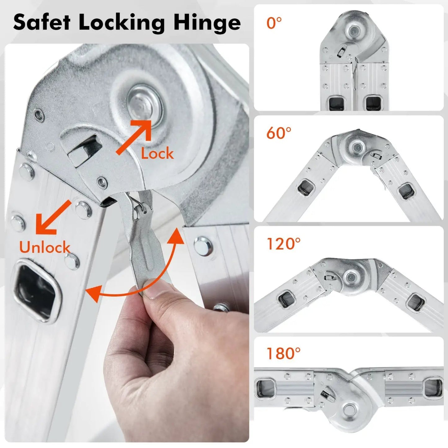 Folding Aluminum Ladder with Safe Locking Hinge