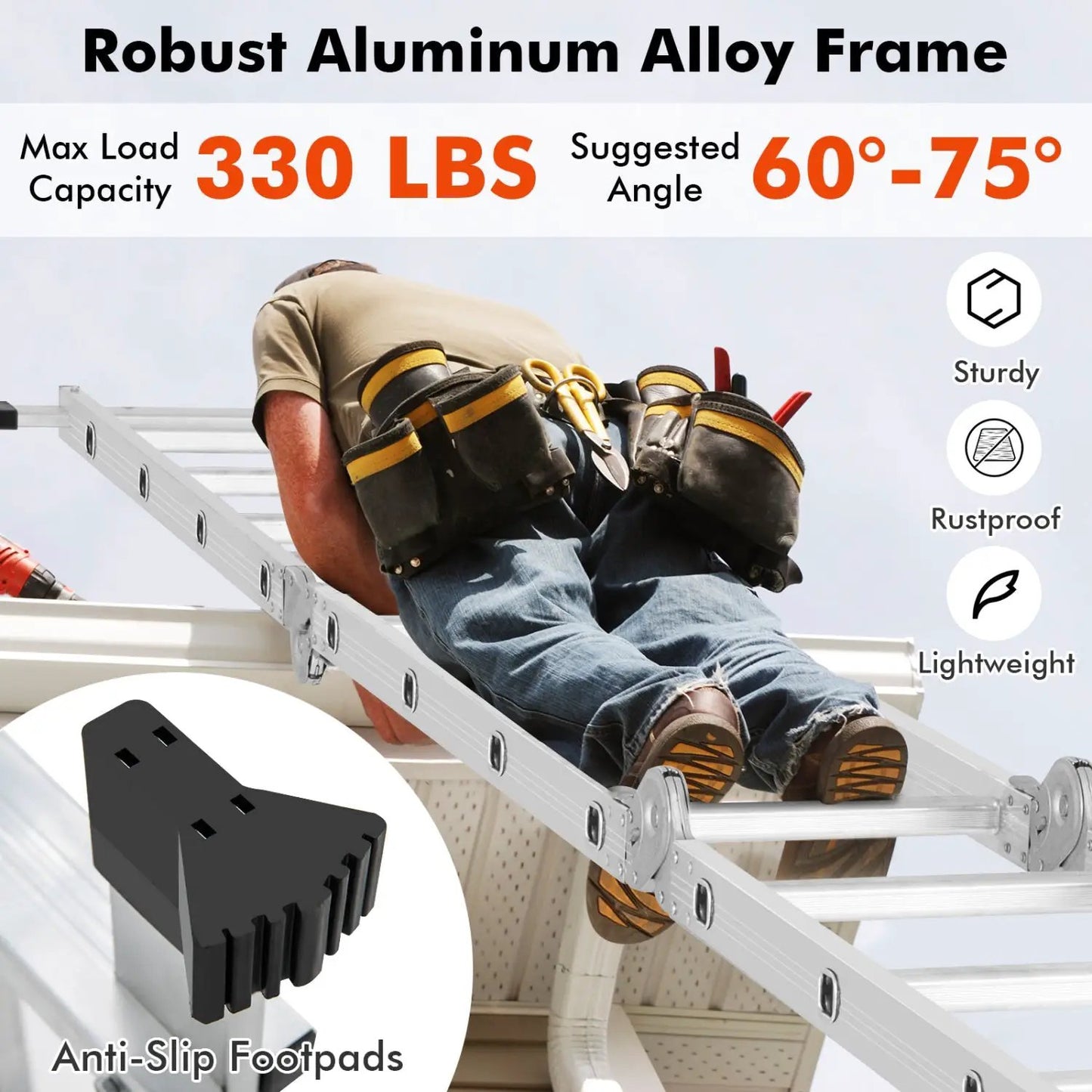 Folding Aluminum Ladder with Safe Locking Hinge