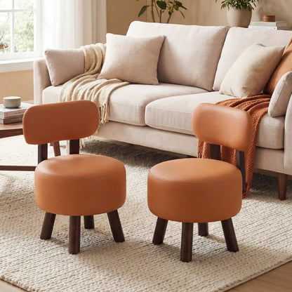 Small Footrest Stools Set of 2 Round Ottomans
