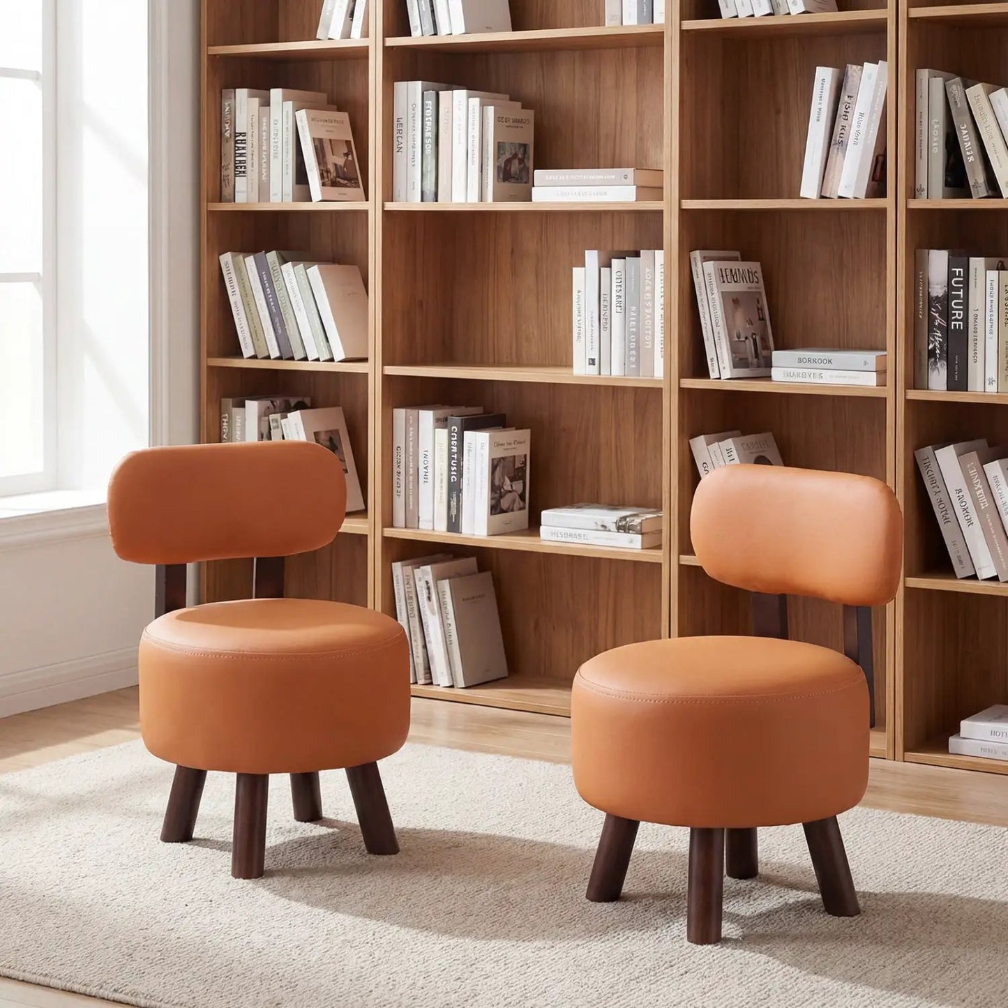 Small Footrest Stools Set of 2 Round Ottomans