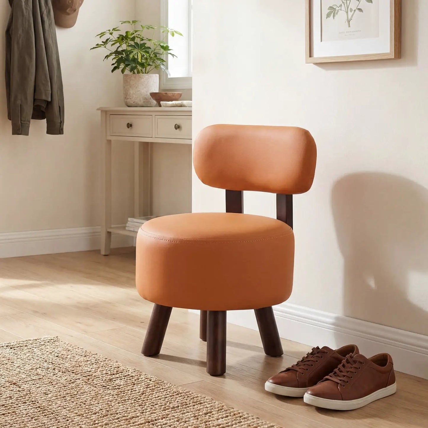 Small Footrest Stools Set of 2 Round Ottomans