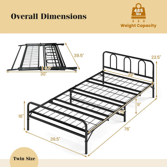 DirectDeals heavy duty metal twin bed frame with headboard and footboard folding black twin size on Tampa Home & Garden Store