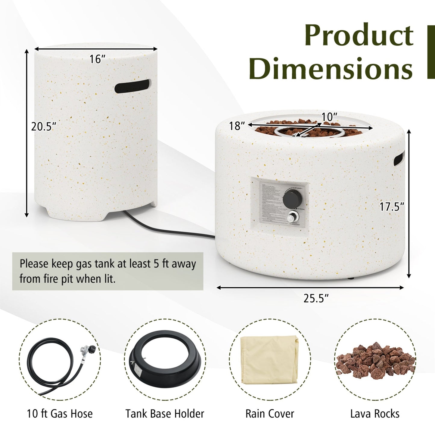 40 000 BTU fire pit table set with hideaway tank holder, speckled white, DirectDeals on Tampa Home & Garden Store