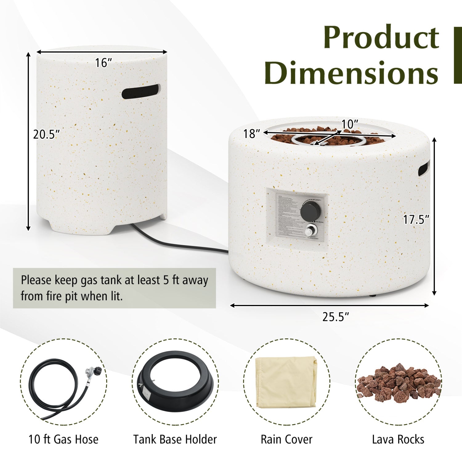 40 000 BTU fire pit table set with hideaway tank holder, speckled white, DirectDeals on Tampa Home & Garden Store