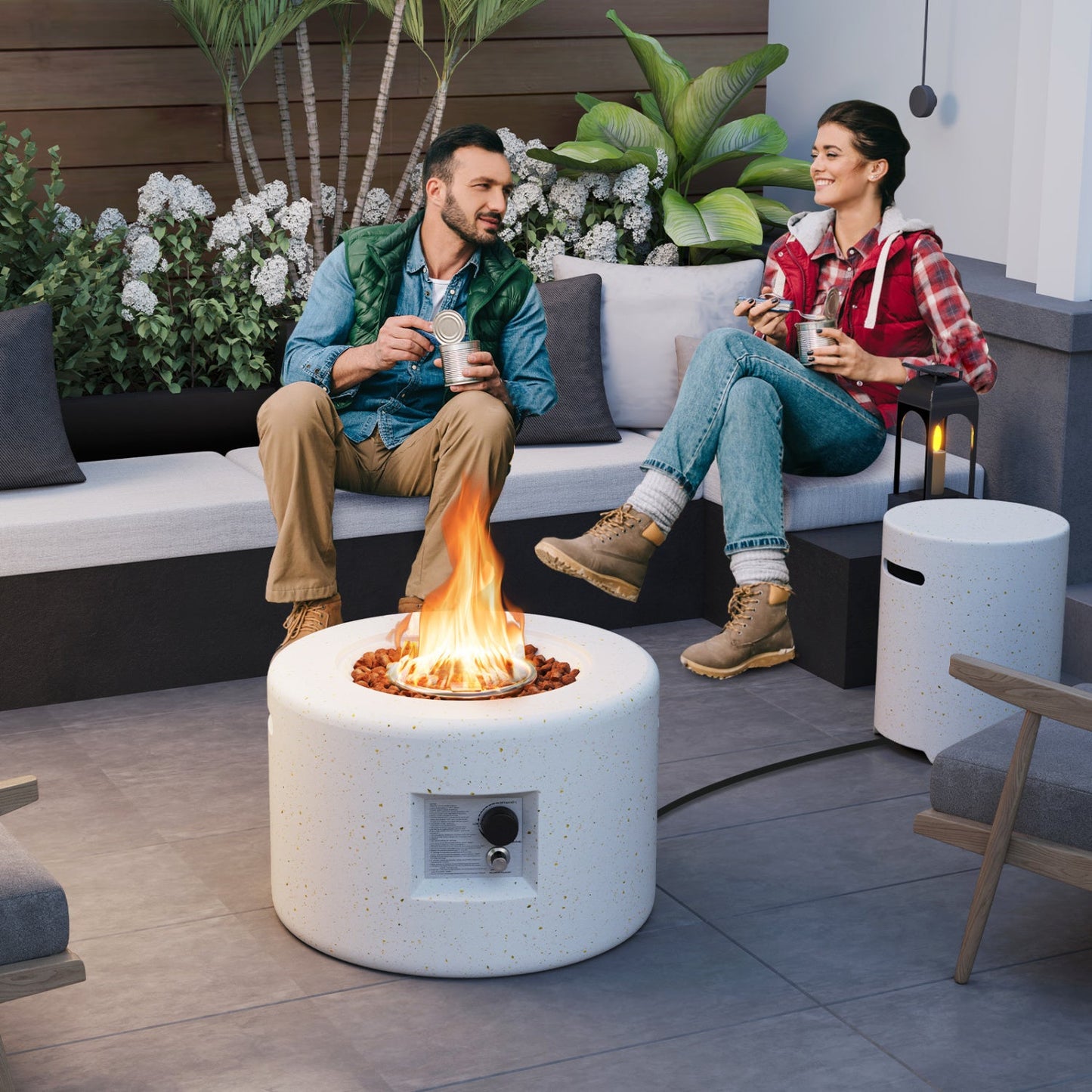 Fire Pit Table Set 40,000 BTU DirectDeals hideaway tank holder speckled exterior on Tampa Home & Garden Store
