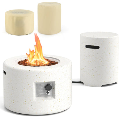 40,000 BTU fire pit table set with hideaway tank holder by DirectDeals, white speckled finish on Tampa Home & Garden Store