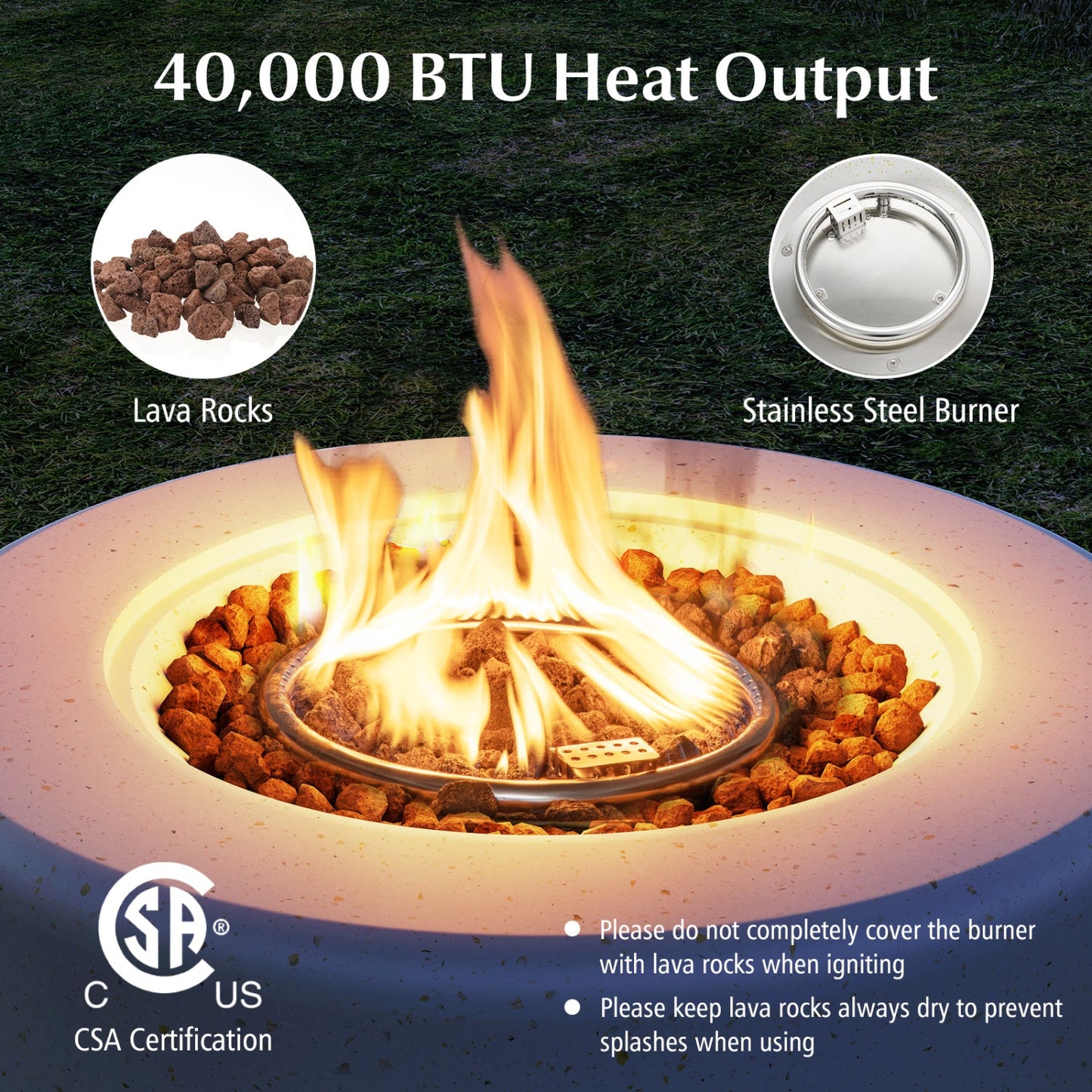 40,000 BTU fire pit table set with hideaway tank holder, lava rocks, stainless burner on Tampa Home & Garden Store