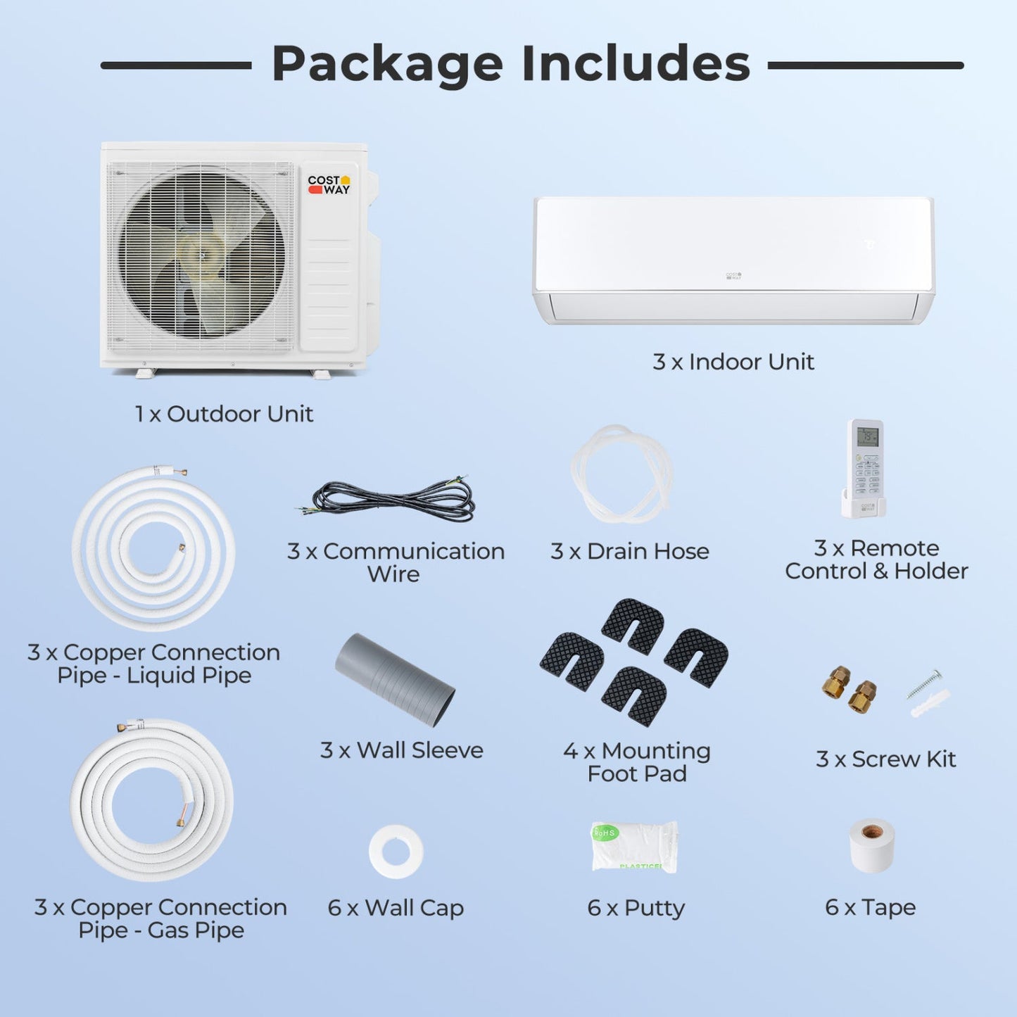 X-Pro 27000 BTU 3 Zone Mini Split AC Heat Pump