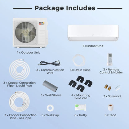 X-Pro 27000 BTU 3 Zone Mini Split AC Heat Pump