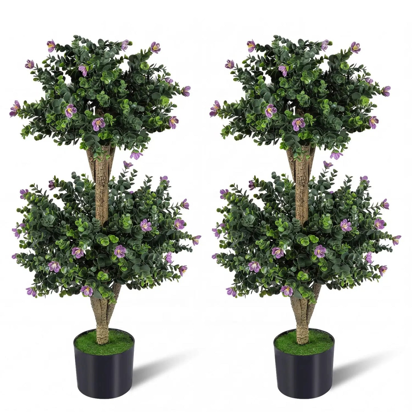 2 Pack 36" Artificial Double Ball Boxwood Topiary Tree with 41 Blossoms