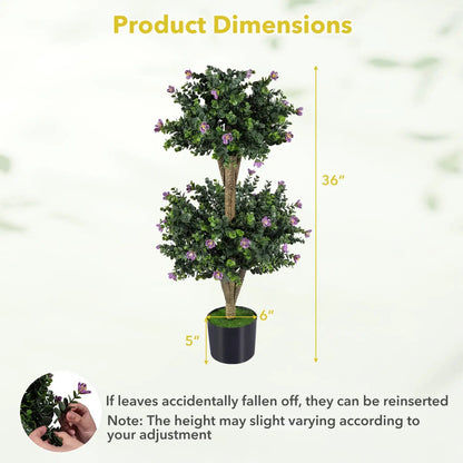 2 Pack 36" Artificial Double Ball Boxwood Topiary Tree with 41 Blossoms