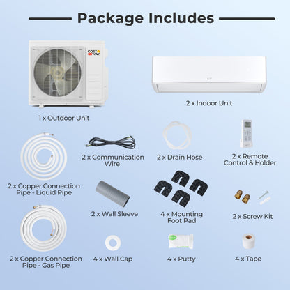 X Pro 18000 BTU 2 Zone Mini Split AC Heat Pump
