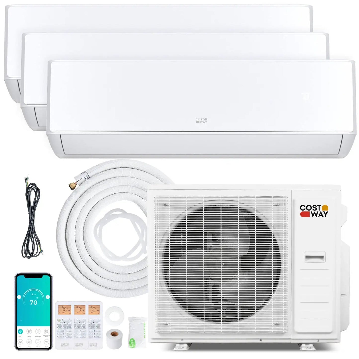 X-Pro 35000 BTU 3-zone mini split AC with heat pump; 3 white indoor heads + outdoor unit on Tampa Home & Garden Store