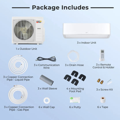 X-Pro 35000 BTU 3 Zone Mini Split AC with Heat Pump outdoor unit, 3 indoor units, remote on Tampa Home & Garden Store