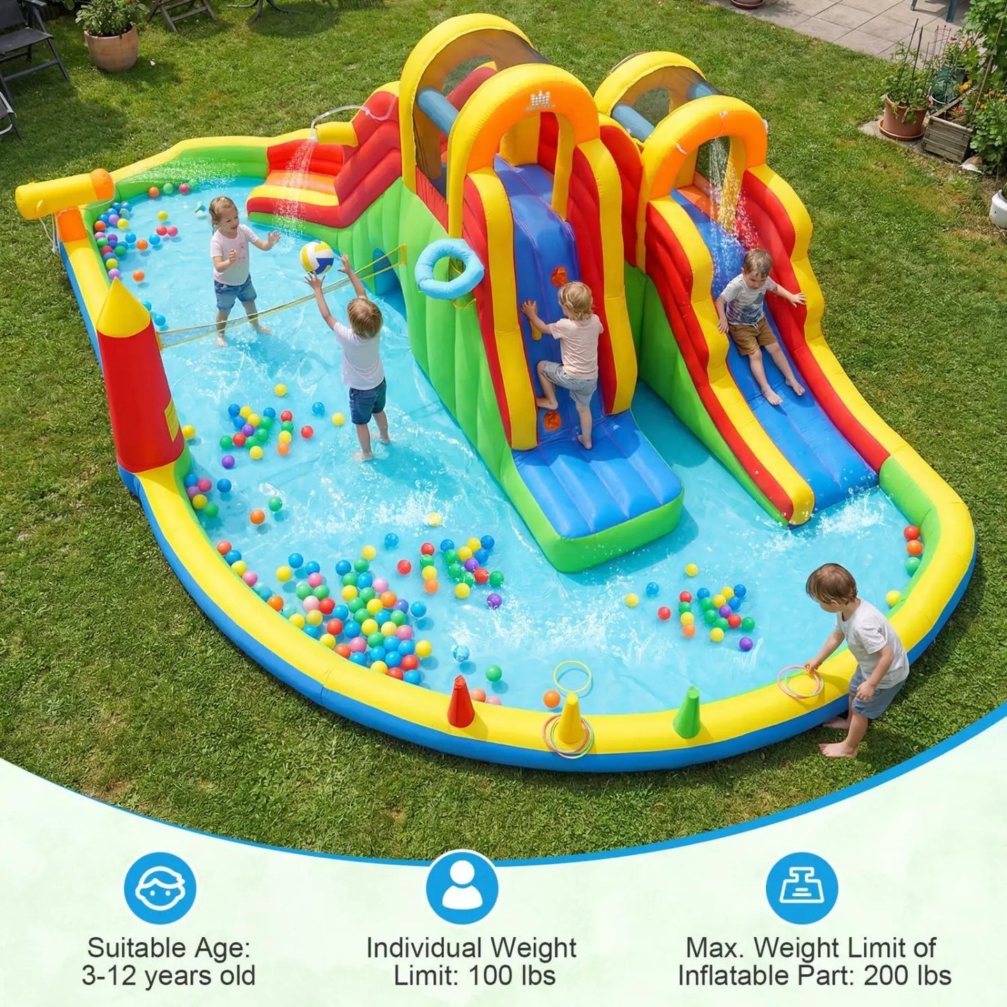 8-in-1 Giant Bounce House with 2 Slides and Walls