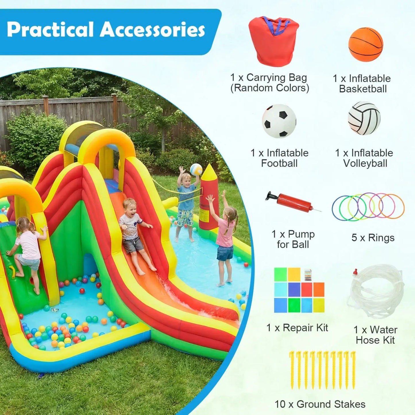 8-in-1 Giant Bounce House with 2 Slides and Walls